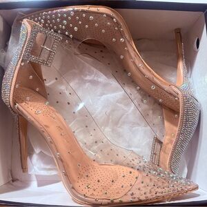 Sparkling Rhinestone-Studded Transparent Heels